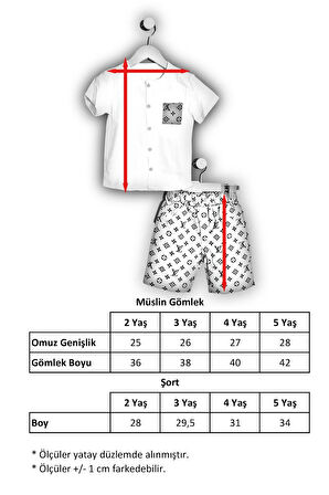 Erkek Çocuk Müslin Gömlek Şort 2'li Takım GG Tasarım Yeşil 2-3-4-5 Yaş Seçenekli