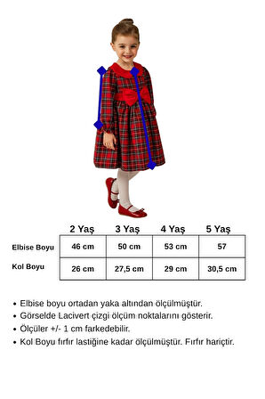 Kız Çocuk Yılbaşı Konsept Bebe Yaka Ekose Kırmızı Elbise