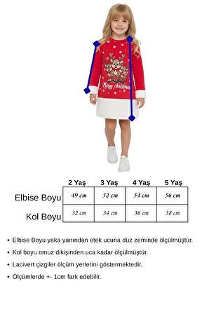 Kız Çocuk Yılbaşı Konsept Penye Elbise Tatlı Geyikler 