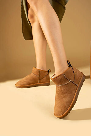 Yeni Sezon Mini Taba Süet Yarım Bot Içi Tüylü Düz Taban Kadın Ayakkabı