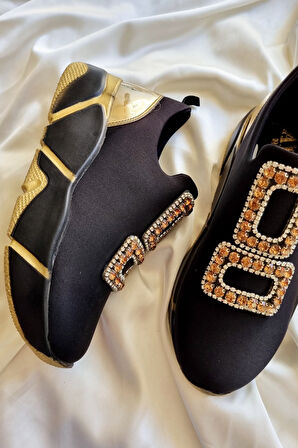 Platform Taban Rahat Streç Taşlı Detaylı Kadın Spor Ayakkabı Soft Sole