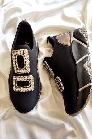 Platform Taban Rahat Streç Taşlı Detaylı Kadın Spor Ayakkabı Soft Sole