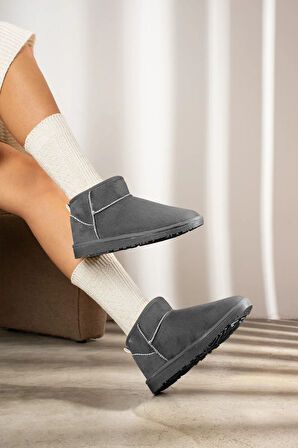 Yeni Sezon Mini Taba Süet Yarım Bot Içi Tüylü Düz Taban Kadın Ayakkabı