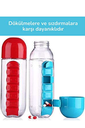 Pratik İlaç Kutusu Su Matara Sızdırmaz Akıtmaz Şişe,Suluk Hazneli Fonksiyonel Kolay Taşınabilir