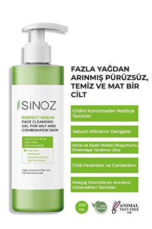 Sinoz Yağlı ve Karma Ciltler Yüz Temizleme Jeli 200 ml Yağ Emici Mendil Hediyeli