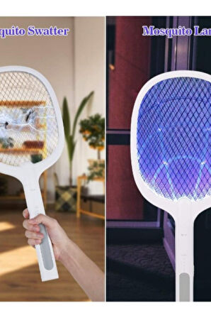 Şarjlı Elektrikli Sinek ve Sivrisinek Öldürücü Raket – UV Işıklı, Güçlü Voltaj, Sessiz Çalışma, Şarj Standı ve USB Kablo Dahil