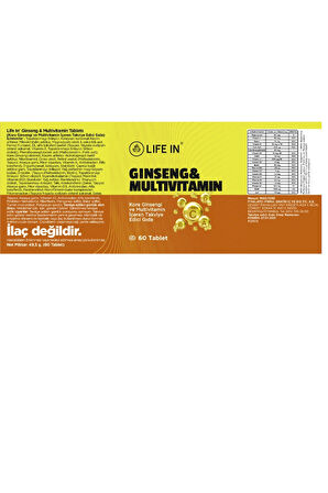 Life In Ginseng & Multivitamin Tablet – Zihinsel ve Fiziksel Enerji Desteği, 60 Tablet