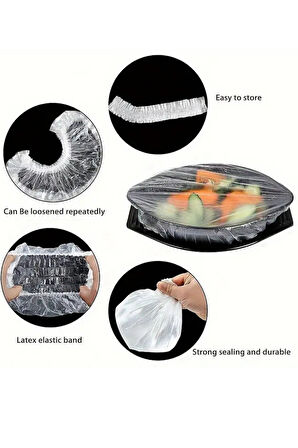 100'lü Esnek Lastikli Gıda Saklama Bonesi – Şeffaf Streç Kapak Seti | Tabak, Kase, Tencere, Meyve & Sebze Koruyucu | BPA İçermez, Sızdırmaz, Hijyenik
