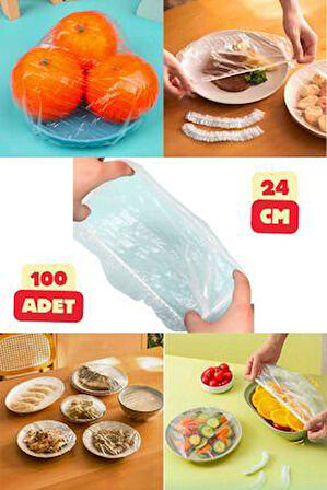 100'lü Esnek Lastikli Gıda Saklama Bonesi – Şeffaf Streç Kapak Seti | Tabak, Kase, Tencere, Meyve & Sebze Koruyucu | BPA İçermez, Sızdırmaz, Hijyenik