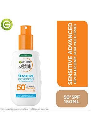 Garnier Ambre Solaire Hipoalerjenik Güneş Spreyi SPF 50+ – 150 ml | Hassas Ciltler İçin Yüksek Koruma, Parfümsüz, Suya Dayanıklı