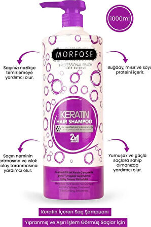 Morfose Keratin 2in1 Şampuan – 1000 ml | Onarıcı & Nemlendirici Bakım | Keratin Destekli Saç Temizliği
