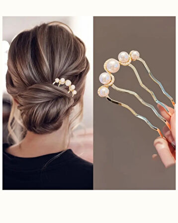 1 Adet-Kadınlar İçin Elegant Saç Takı – İncili Fransız Twist Saç Çatalı, Vintage Bun Maker