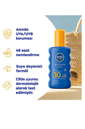 Nivea Sun SPF30 Güneş Koruyucu & Nemlendirici Vücut Spreyi – UVA & UVB Yüksek Koruma, 200 ml