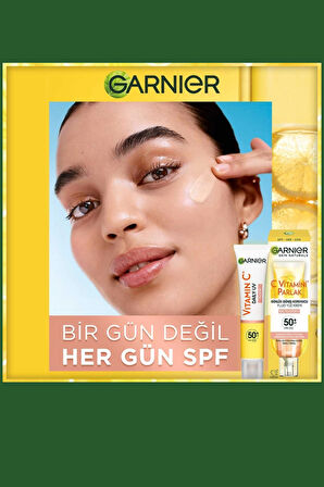Garnier C Vitamini Parlak Güneş Koruyucu Yüz Kremi SPF50+ – Işıltılı Günlük Fluid Doku, 40 ml