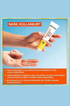 Garnier C Vitamini Parlak Güneş Koruyucu Yüz Kremi SPF50+ – Işıltılı Günlük Fluid Doku, 40 ml