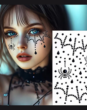 Parıldayan Örümcek Yüz Mücevherleri – Halloween, Noel, Parti & Performans İçin Elmas Payet Makyaj Stickerı