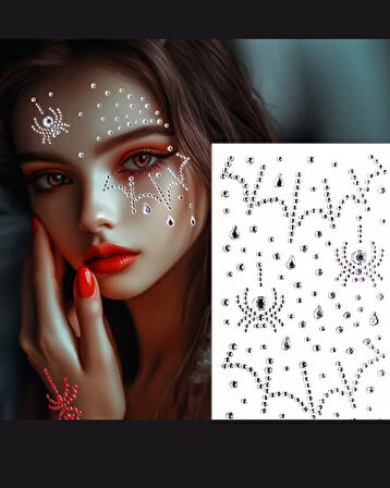 Parıldayan Örümcek Yüz Mücevherleri – Halloween, Noel, Parti & Performans İçin Elmas Payet Makyaj Stickerı