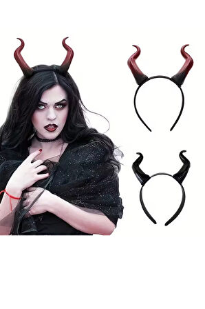 Retro Punk Cadılar Bayramı Boynuz Başlık – Keçi Boynuzu Esintili Anime Pop Sanat Tasarım, Pluş Tüy Detaylı,-Siyah