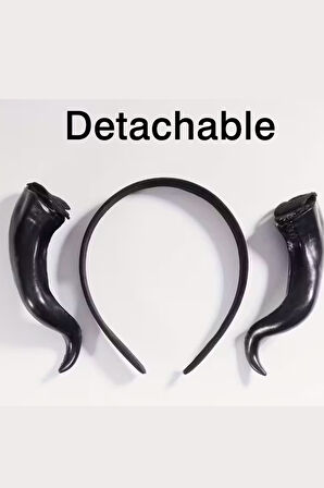 Retro Punk Cadılar Bayramı Boynuz Başlık – Keçi Boynuzu Esintili Anime Pop Sanat Tasarım, Pluş Tüy Detaylı,-Siyah