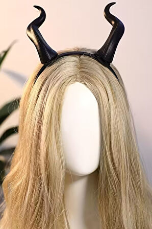 Retro Punk Cadılar Bayramı Boynuz Başlık – Keçi Boynuzu Esintili Anime Pop Sanat Tasarım, Pluş Tüy Detaylı,-Siyah