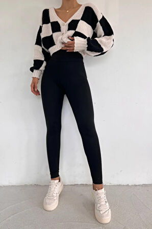 Trade Bazaar Kadın Siyah Yüksek Bel Toparlayıcı Korseli Interlok Çelik Örme Tayt Iç Göstermez