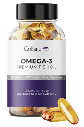 2 Adet Omega-3 Premium Fish Oil 90 Softgel X 1000mg, Balık Yağı, Hidrolize Kolajen