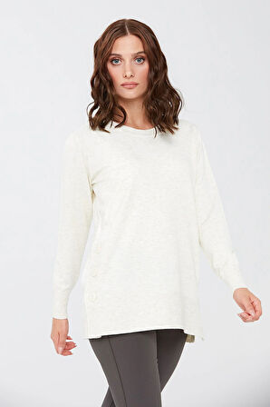 Kadın Yanları Ve Eteği Düğmeli Simli Kazak Kemik