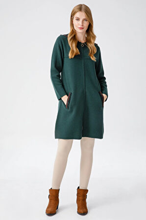 Kadın Kapüşonlu Yün Hırka Yeşil