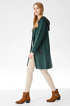 Kadın Kapüşonlu Yün Hırka Yeşil