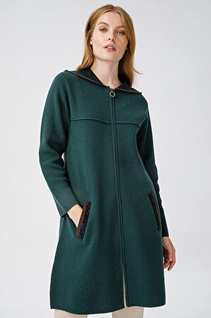 Kadın Kapüşonlu Yün Hırka Yeşil