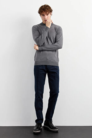 Erkek Basic Yarım Balıkçı İnce Triko Kazak Füme