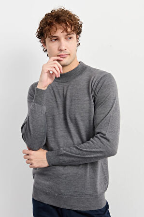 Erkek Basic Yarım Balıkçı İnce Triko Kazak Füme