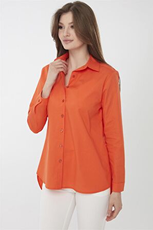 Kadın Koton Uzun Gömlek Turuncu