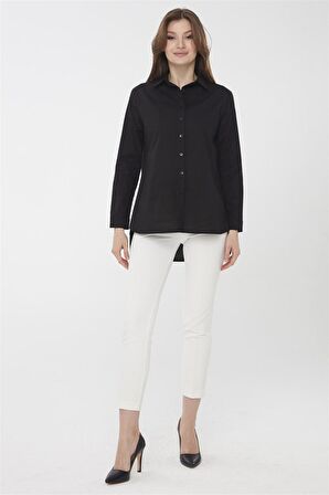 Kadın Koton Uzun Gömlek Siyah