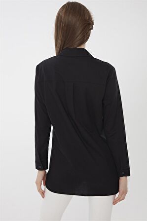 Kadın Koton Uzun Gömlek Siyah