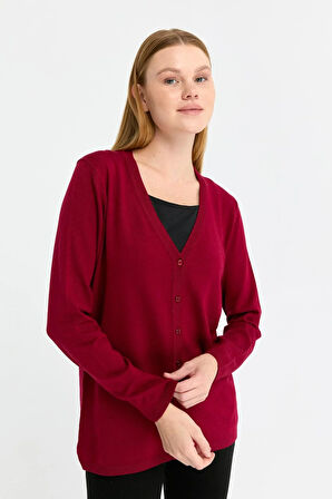 Kadın Likralı Basic Uzun Kollu V Yaka Hırka V.Çürüğü