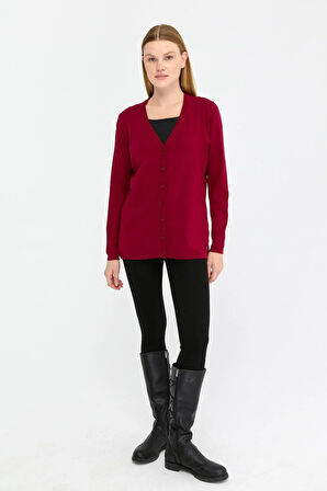 Kadın Likralı Basic Uzun Kollu V Yaka Hırka V.Çürüğü