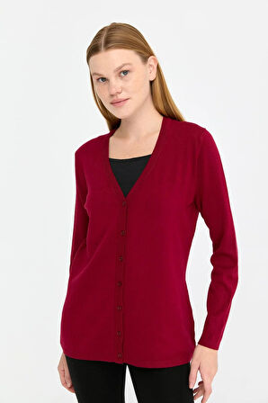 Kadın Likralı Basic Uzun Kollu V Yaka Hırka V.Çürüğü