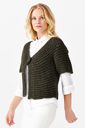 Kadın V Yaka Tek Düğmeli Kısa Yelek Yeşil