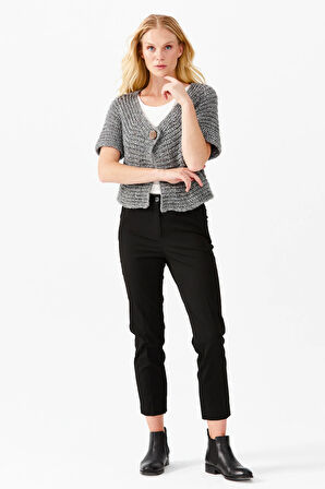 Kadın V Yaka Tek Düğmeli Kısa Yelek O.Füme