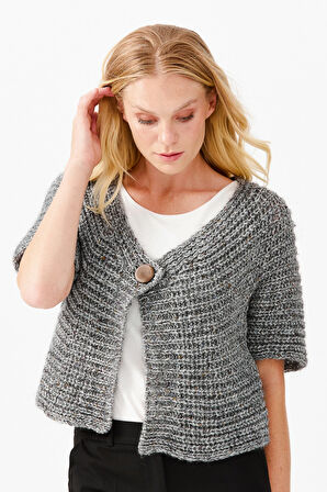 Kadın V Yaka Tek Düğmeli Kısa Yelek O.Füme