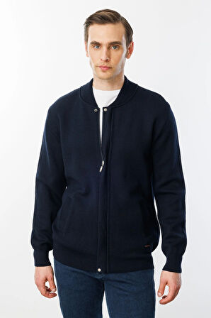 Erkek Hakim Yaka Çelik Örgü Triko Yün Ceket K.Lacivert