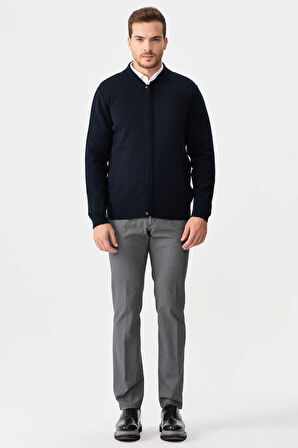 Erkek Hakim Yaka Çelik Örgü Triko Yün Ceket K.Lacivert