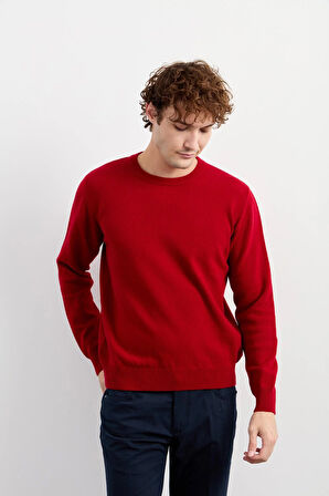 Erkek Sıfır Yaka Klasik Yün Kazak K.Kırmızı