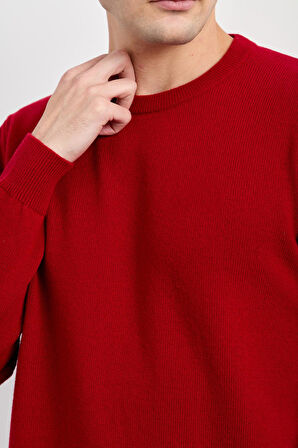 Erkek Sıfır Yaka Klasik Yün Kazak K.Kırmızı