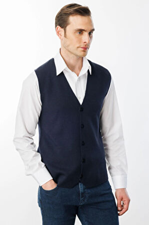 Erkek İnce Triko Düz Yelek K.Lacivert