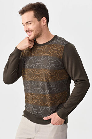 Erkek Önü Desenli Yün Kazak D.Kahve