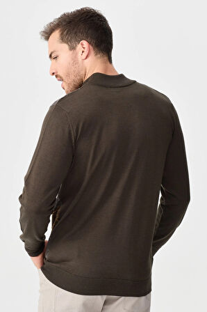 Erkek Yarım Balıkçı Yaka Önü Desenli Kazak D.Kahve