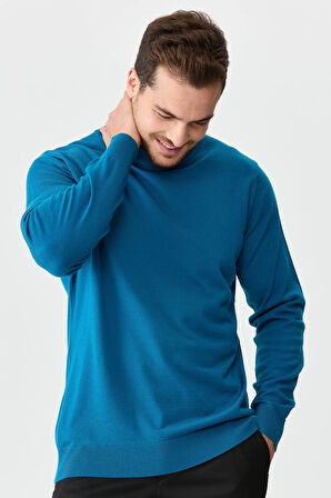 Erkek Basic Yarım Balıkçı İnce Triko Kazak A.Petrol