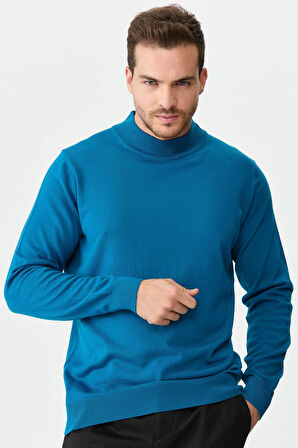 Erkek Basic Yarım Balıkçı İnce Triko Kazak A.Petrol